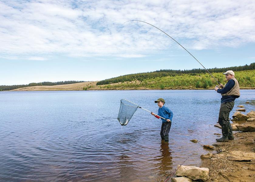 Family fishing at Kielder Water