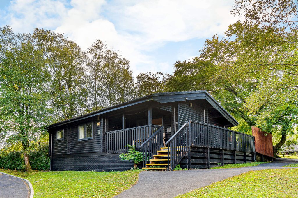 Catcleugh Spa at Kielder Waterside. View of the single story lodge.