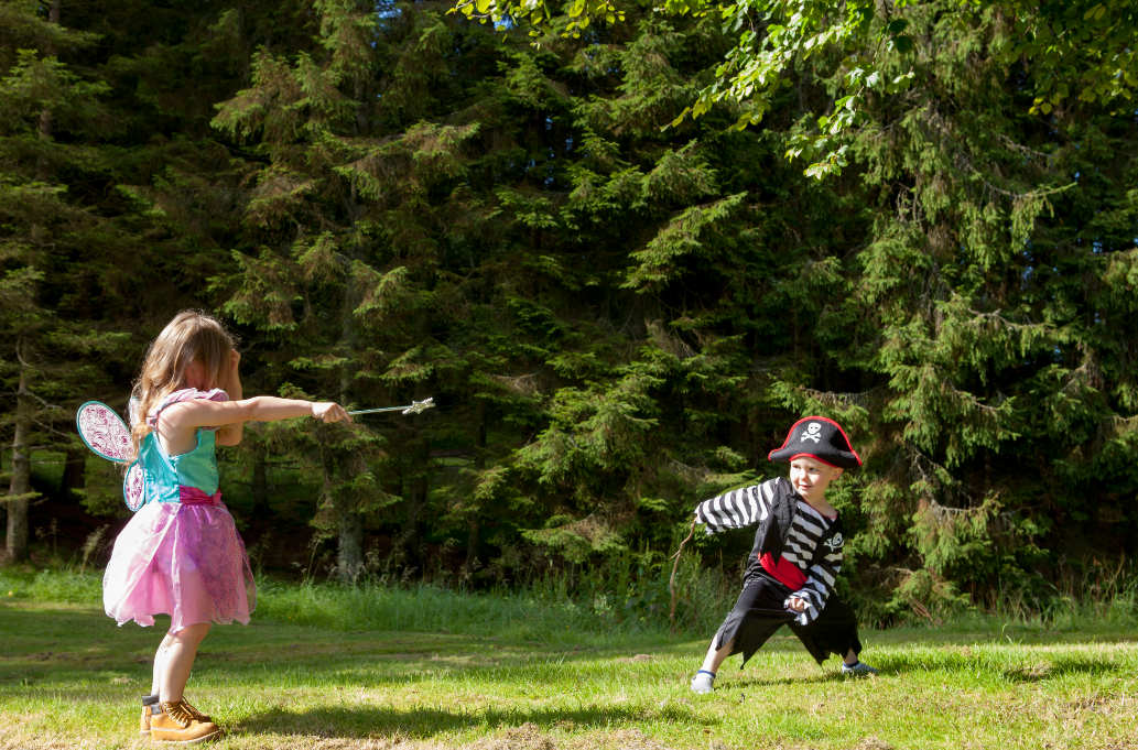 Pirates on the Ferry at Kielder Waterside. Girl dressed as fairy and boy dressed as pirate